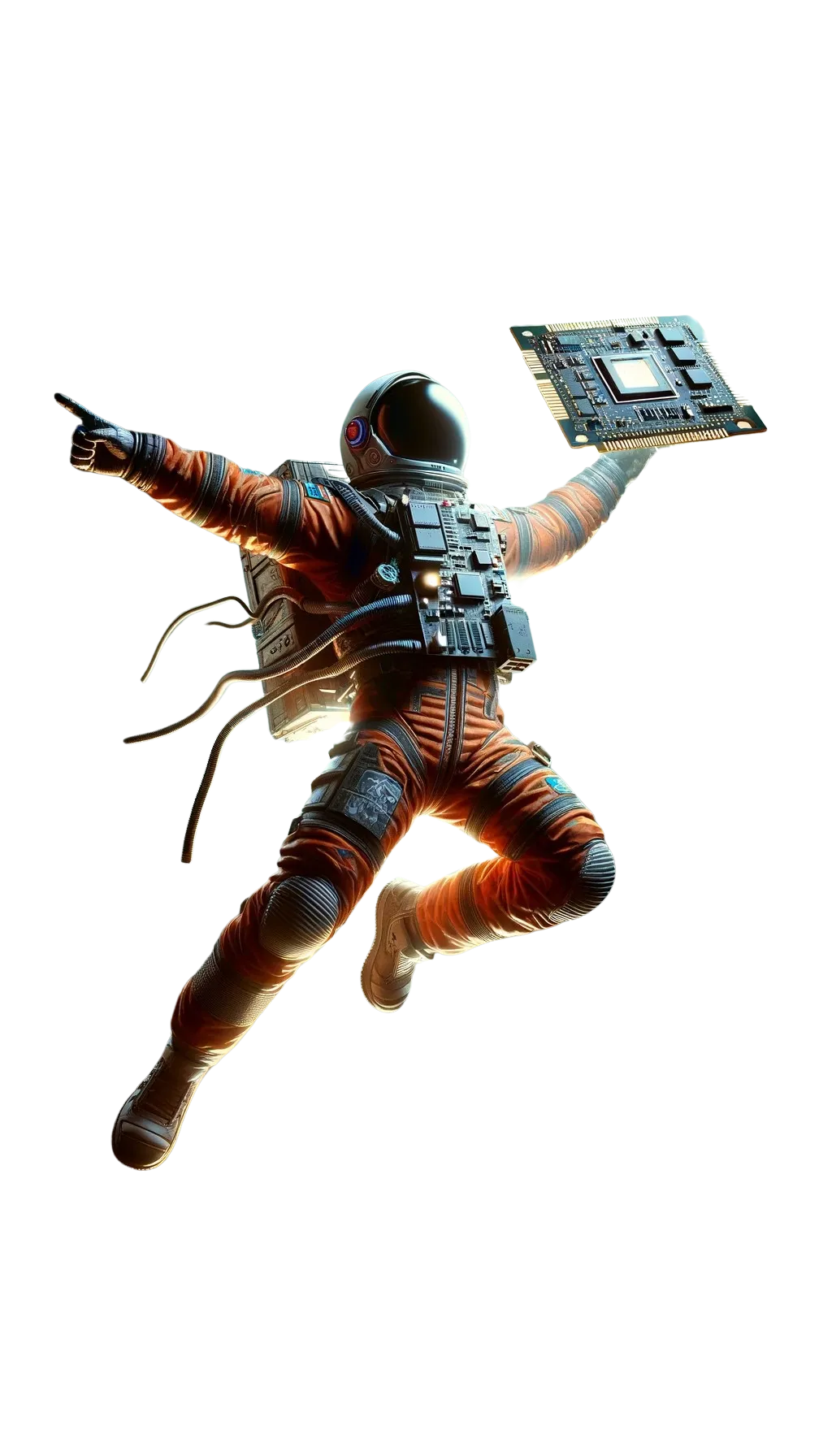 A floating astronaut in a space suit